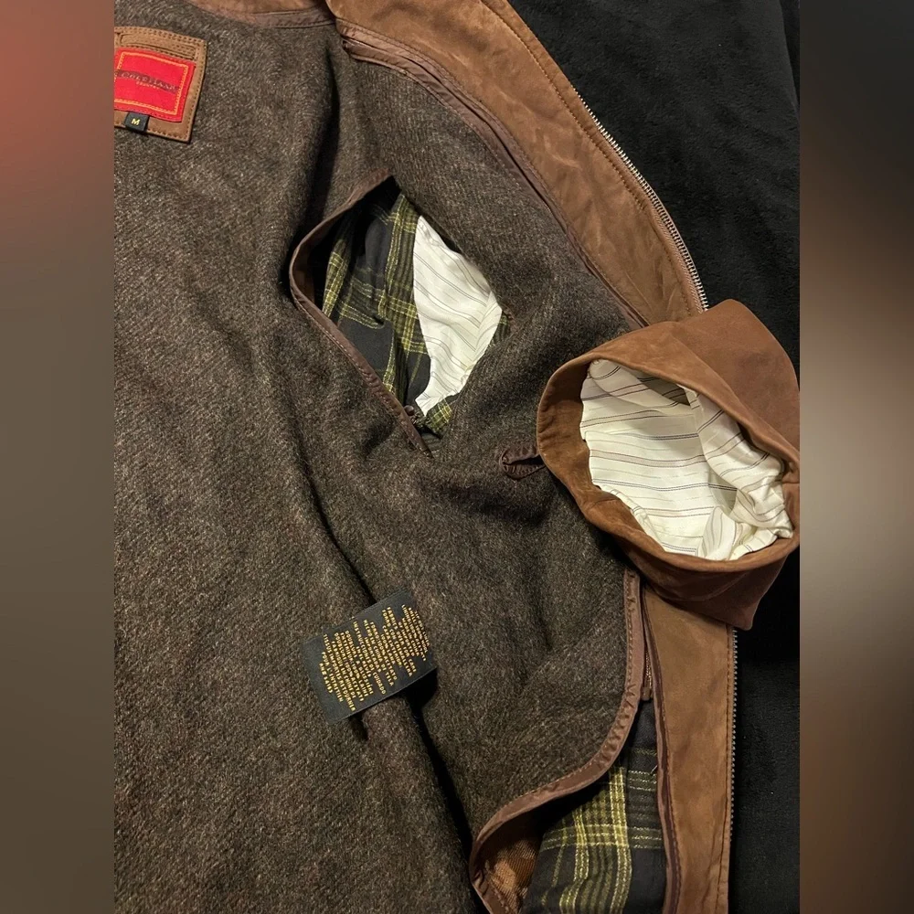 EUC Cole Haan Brown Suede Bomber Jacket/Car Coat Zip out Wool Liner
